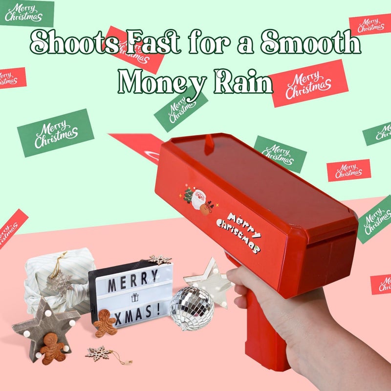 RADSHSP Money Gun Prop Party Bill Gun for Christmas Make It Rain Red Christmas Party Shooter Prop Gun with 200 Pcs Merry Christmas Paper Red&Green Xmas Toy Gun for Christmas New Year Eve Fun Surprise - Image 4